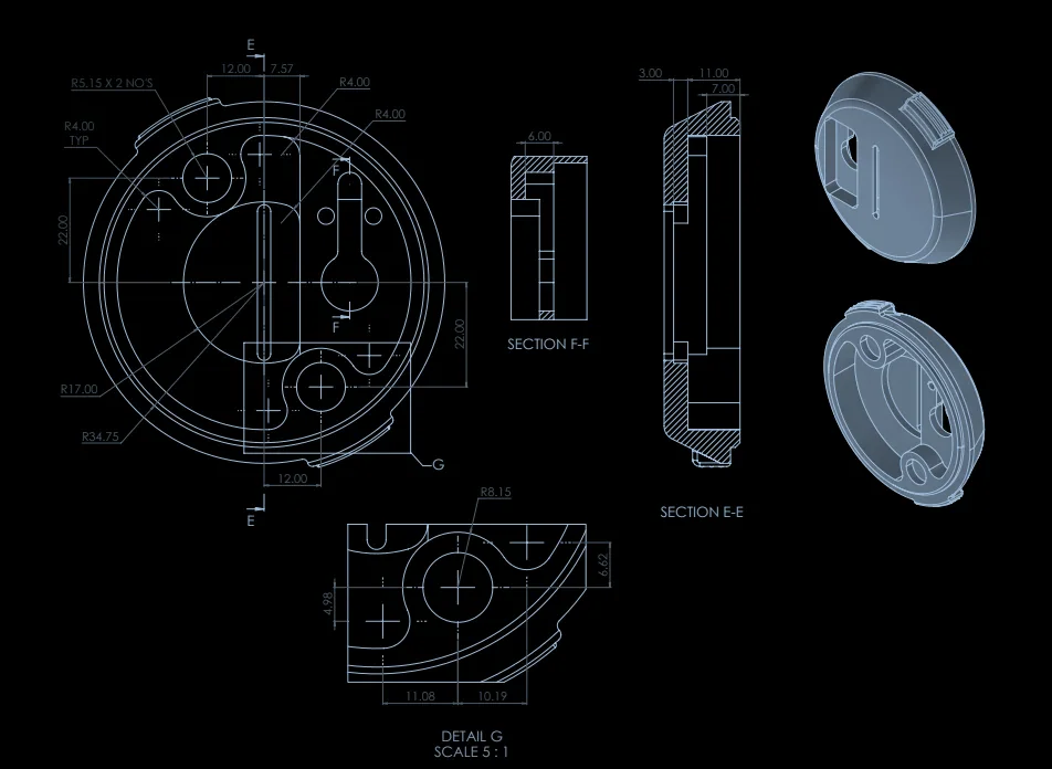 Plano de fabricación de pieza mecánica