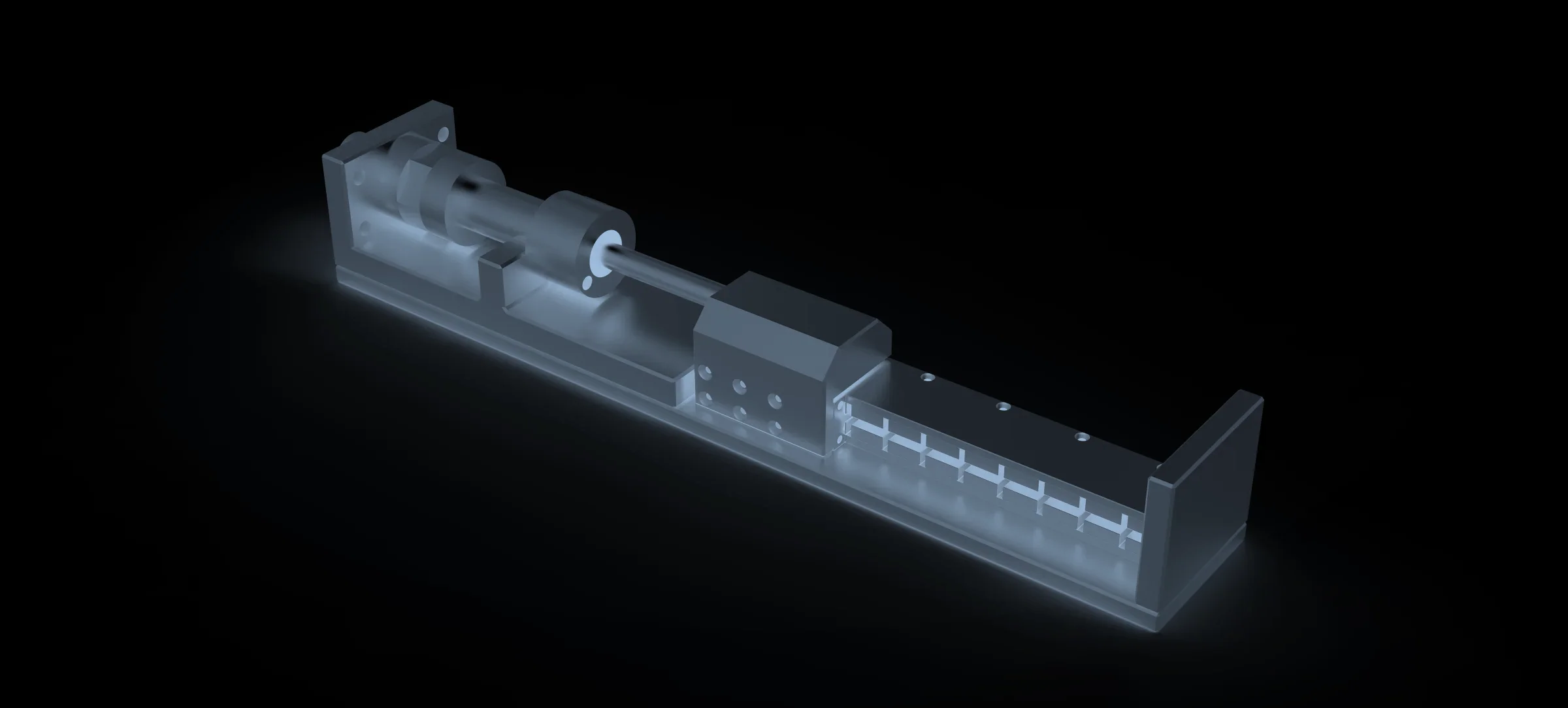 Actuador lineal diseñado en SolidWorks, vista técnica