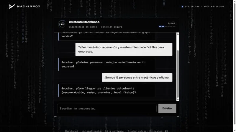 Conversación con el agente de IA de MachinnoX