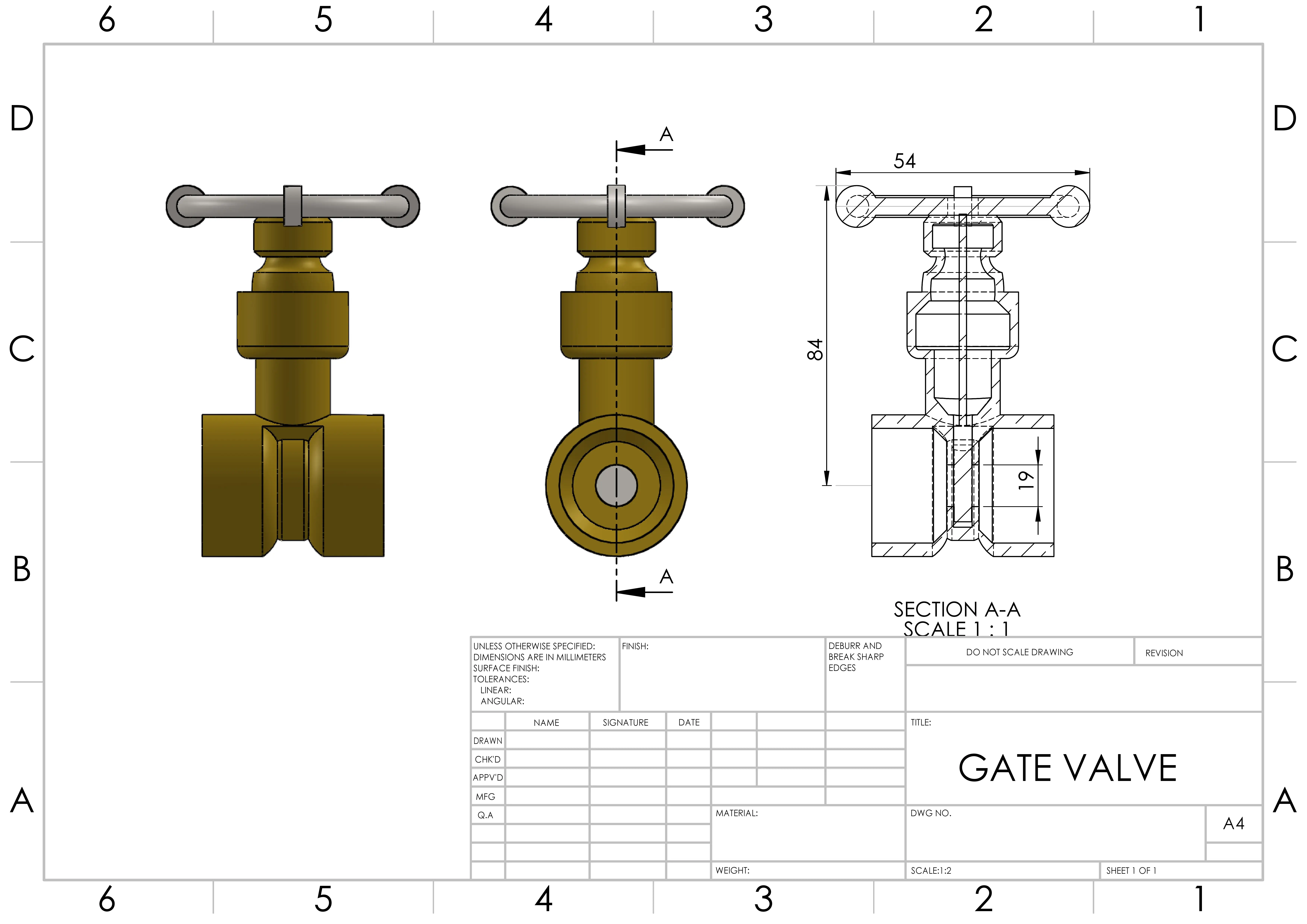 Plano técnico de válvula